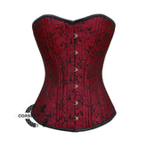 Red Brocade With Front Antique Busk Double Bone Overbust Corset